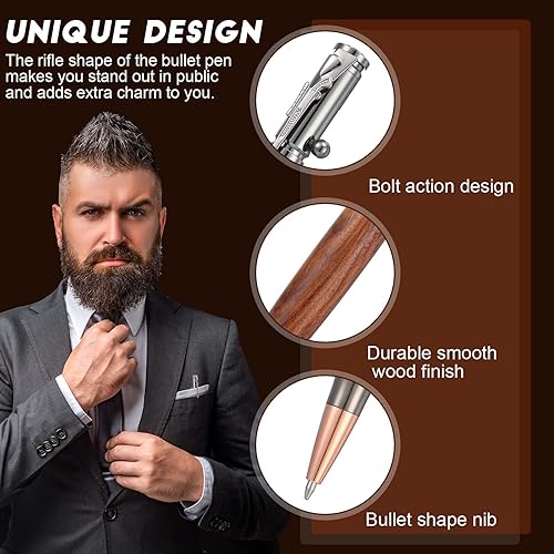 Miniatura 3 de Bolígrafo de acción Bolt con caja de regalo, bolígrafo sólido para amantes de las armas con repuestos de tinta negra para papá, colega, novio,