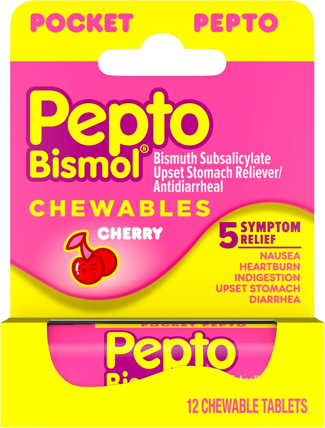 Pepto-bismol Pepto- to-go Chewable Tablets Cherry 12 CT (Pack of 12)