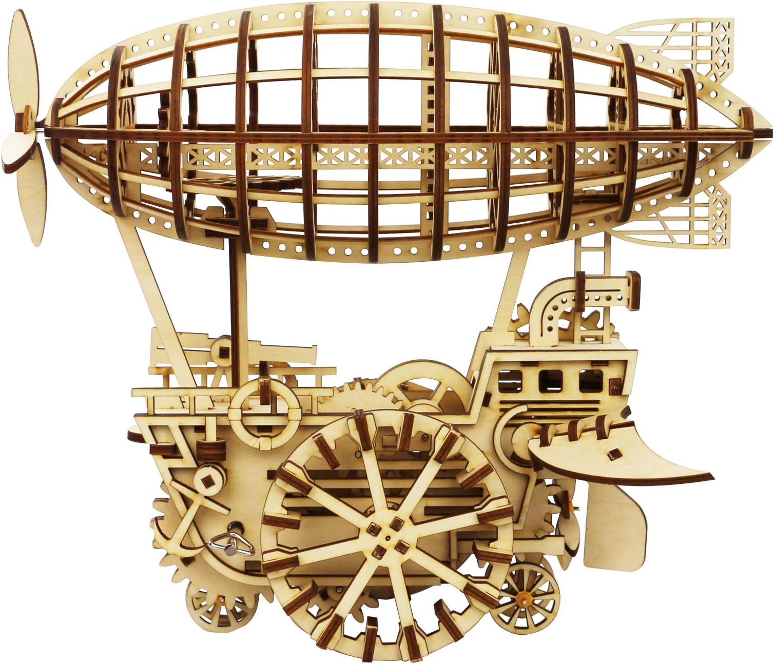 Hands Craft DIY 3D Wooden Puzzle โ Airship Laser Cut Assembly Model Building Kit Brain Teaser Puzzles Educational STEM Toy Adults and Teens to Build Safe and Non-Toxic Premium Wood LK702