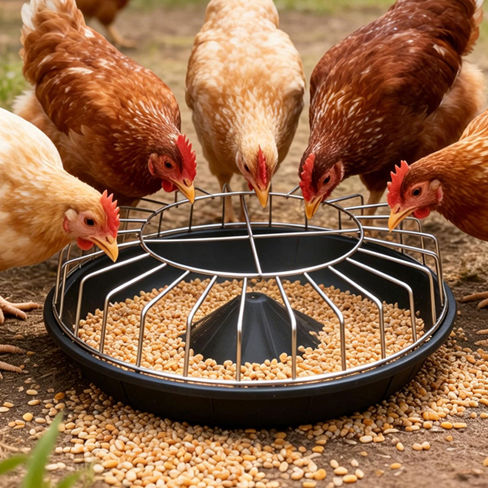 Alimentatore con sistemi automatici che alimentano il vassoio della mangiatoia per piccole aziende agricole e cortili Stazione di alimentazione domestica Soluzione di pollame