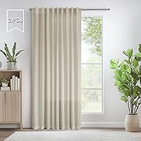 Vista 31 de Cortinas de lino natural semitraslúcidas Pitalk de 36 pulgadas de ancho para sala de estar, juego de 2 paneles con pestaña trasera, cortinas