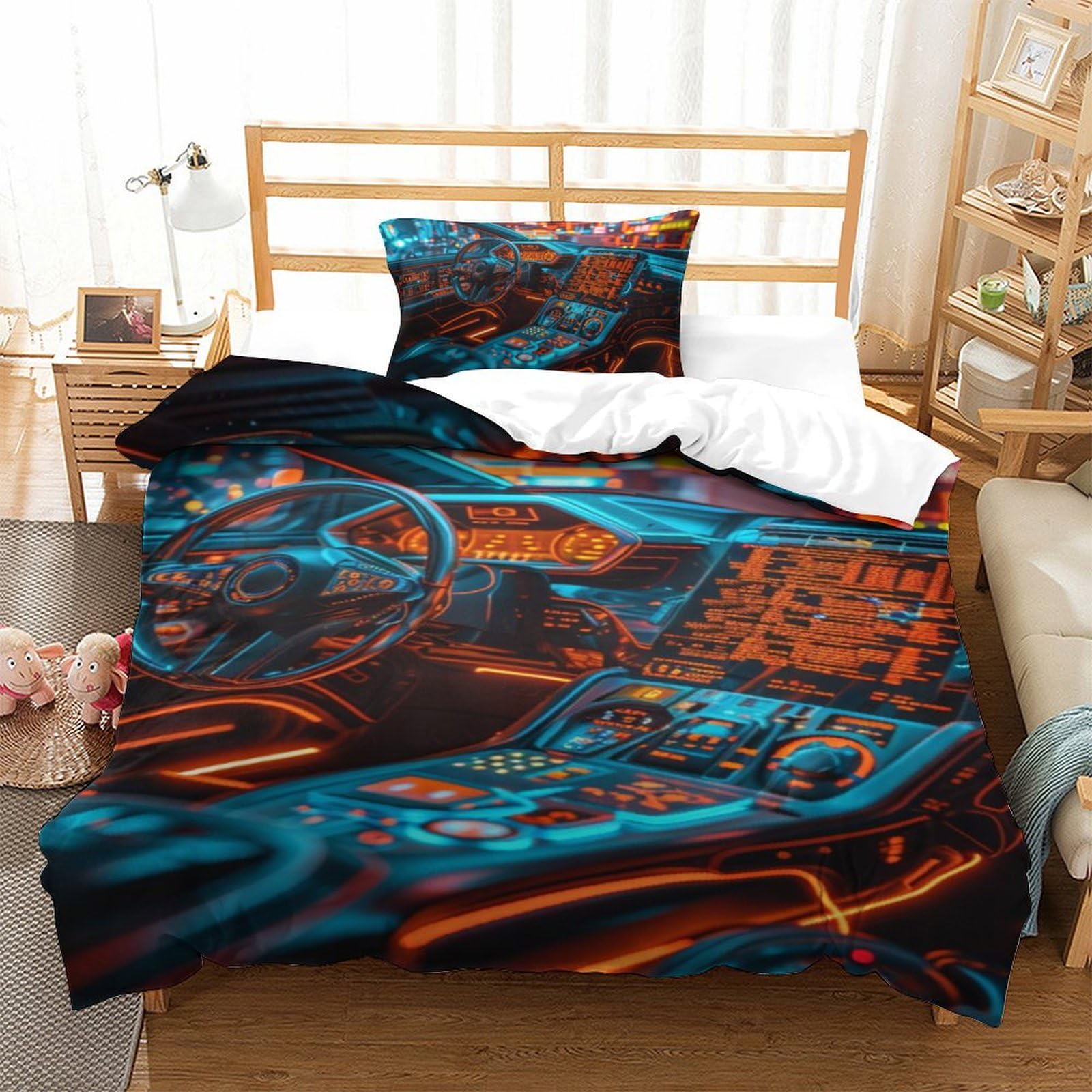 Housse de couette 3D voiture du futur parure de lit microfibre 3 pièces pour lit simple