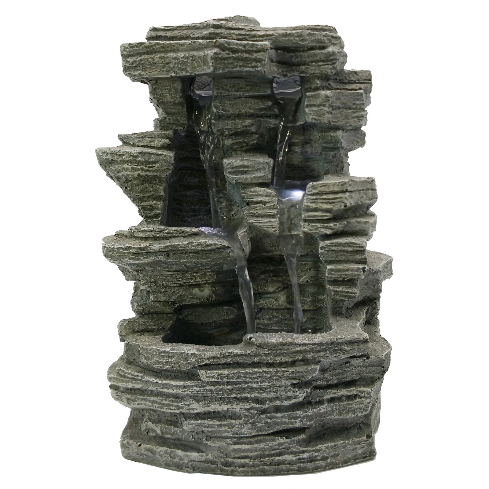 Zen Light Grand Canyon Indoor Fountain, Waterfall in Stone Look, White LED Lighting, Modern Decoration, Ideal for Meditation and Relaxation, Feng Shui, H 28 cm, Grey