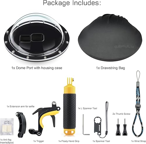Miniatura 8 de GEPULY - Puerto domo para GoPro Hero 9, 10, 11, 12, 13 Black, carcasa de puerto domo impermeable subacuática + agarre flotante + accesorios de