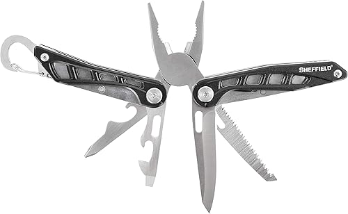 Miniatura 4 de Sheffield 12176 Warren - Herramienta múltiple 10 en 1 con mosquetón  Cuchillo de bolsillo plegable, destornilladores, sierra, cortadores de alambre