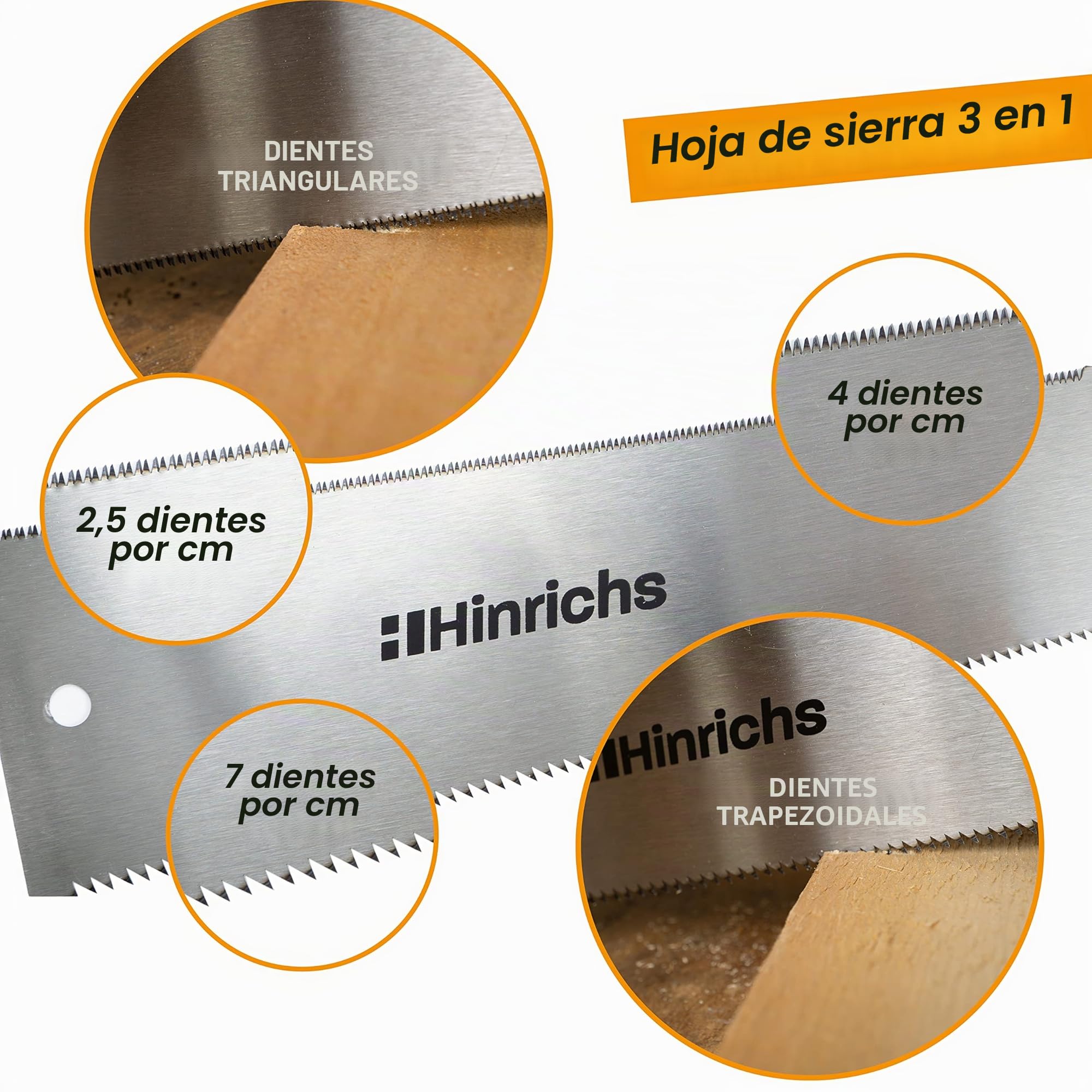 Hinrichs Sierra de Estilo Japonés Ryoba 25 cm - Sierra para Madera de Acero al Carbono - Serrucho de Doble Cara para Madera y Plástico - Sierra de Mano