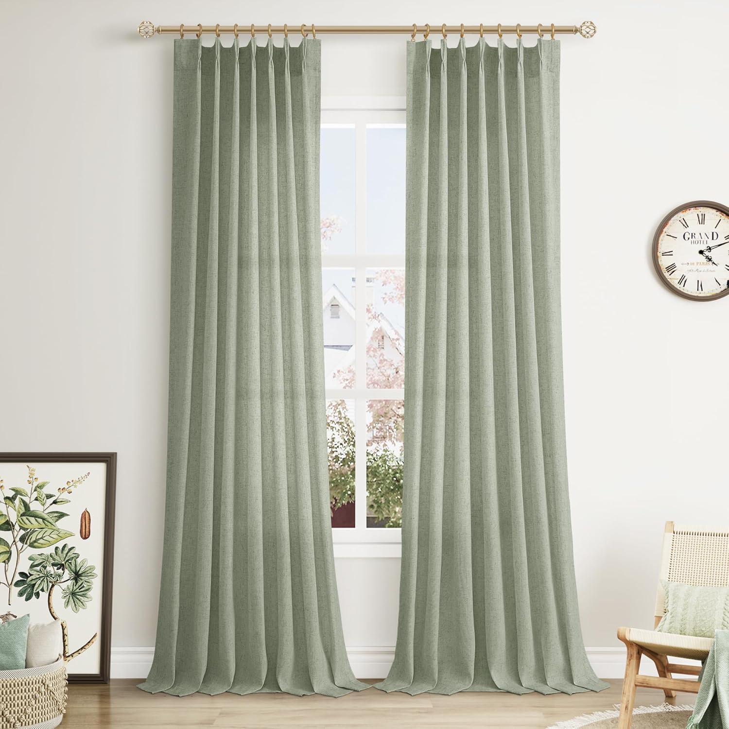 Sage Green Pinch Pleated 102 Inch Curtains 2 Panels for