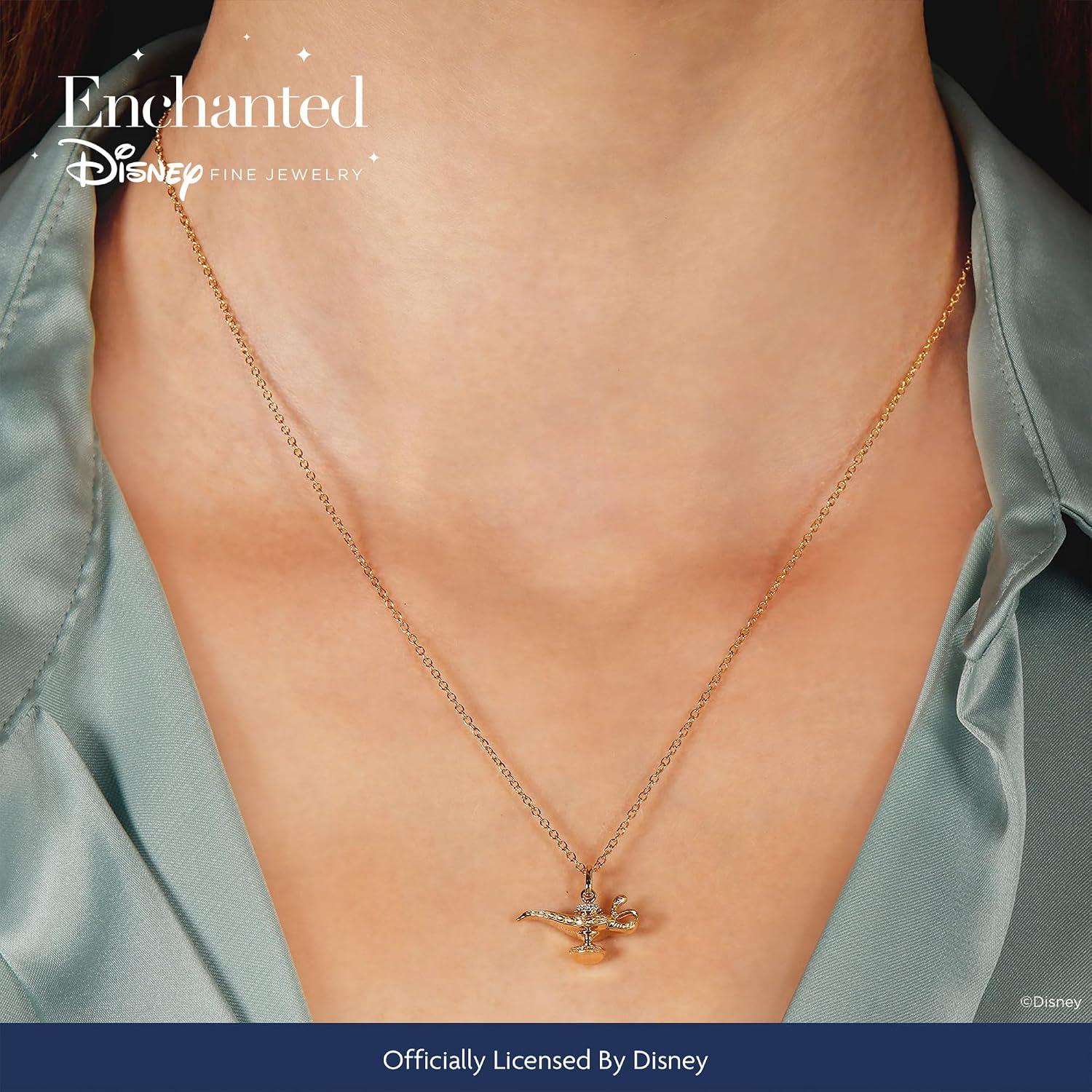 Jewelili Enchanted Disney Fine Jewelry 10K Yellow Gold Natural White Round Diamond Accent Jasmine's Aladdin Live Action Pendant Necklace