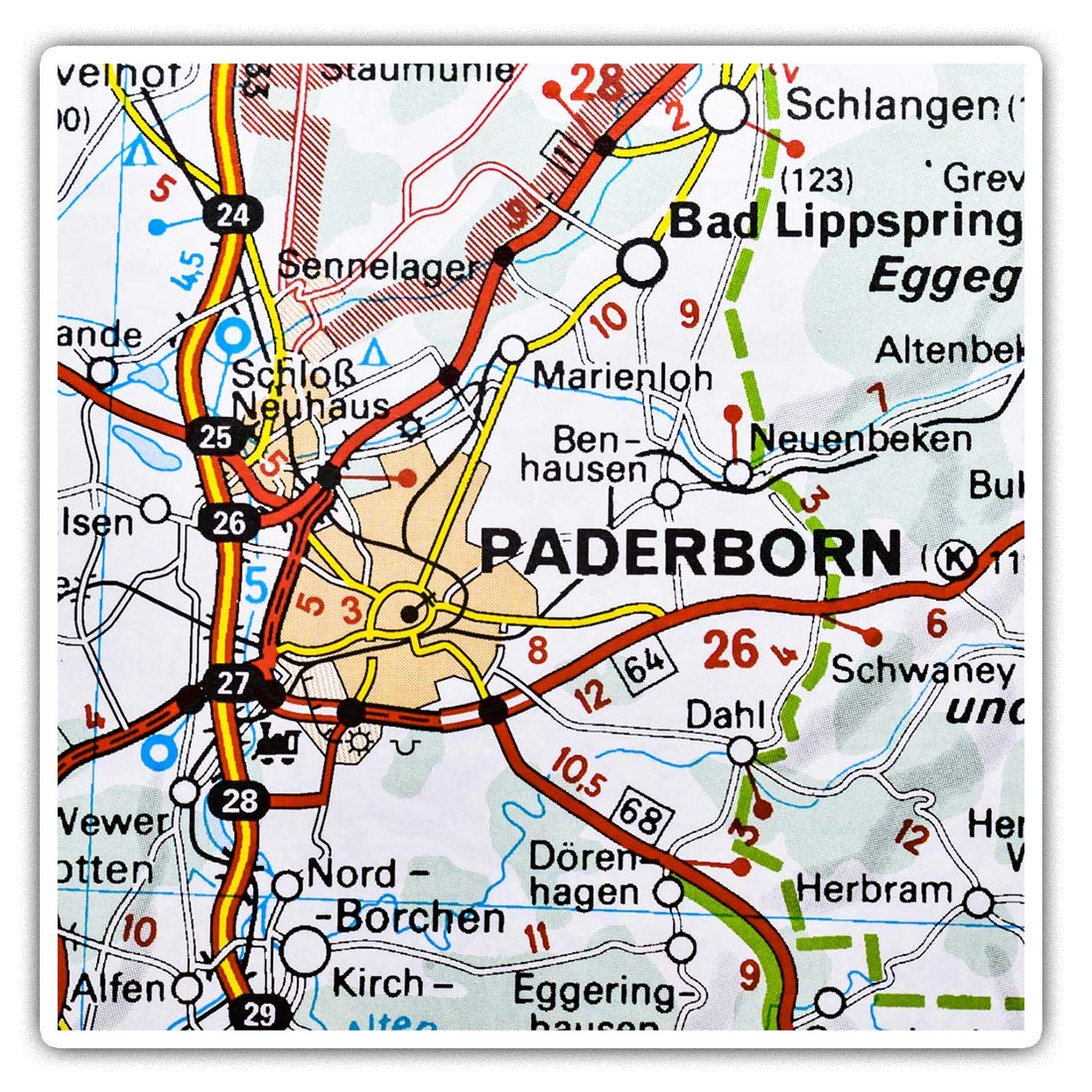 Destination Vinyl Ltd Multi 2 X Square 7.5Cm Vinyl Stickers - Paderborn City Germany German Travel Map 45969