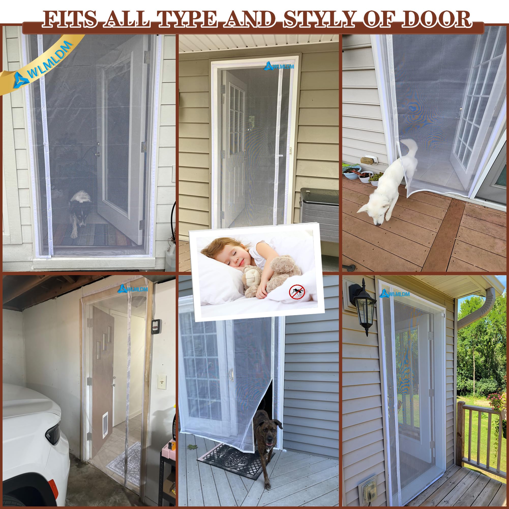 Zanzariera Magnetica per Porta Bianco 230x200cm Tenda Rete Zanzariera da Esterno Giardino Balcone con Apertura Laterale e Maniglia per Porta Finestra Balcone Soggiorno