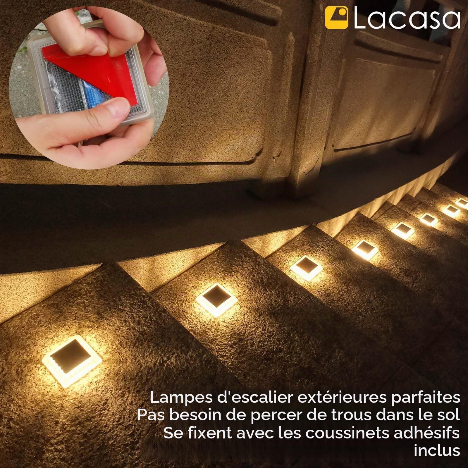Lacasa Lampe Solaire Extérieur, 8 Pack 30LM Lampe Solaire au Sol IP68 Etanche Lumière Solaire Jardin Auto On/Off Eclairage Solaire pour Escalier Chemins Allée Patio Pont Dock, Blanc Chaud 2700K