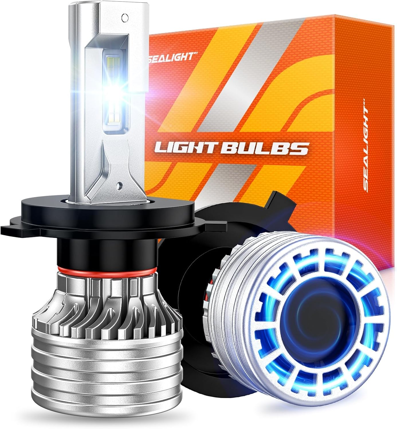 SEALIGHT 9003/HB2/H4 LED Fog Bulbs, 70000LM Brightness, 6500K Cool White, IP68 Waterproof Headlight Bulbs with Cooling Fan, Automotive Replacement Bulbs, Pack of 2