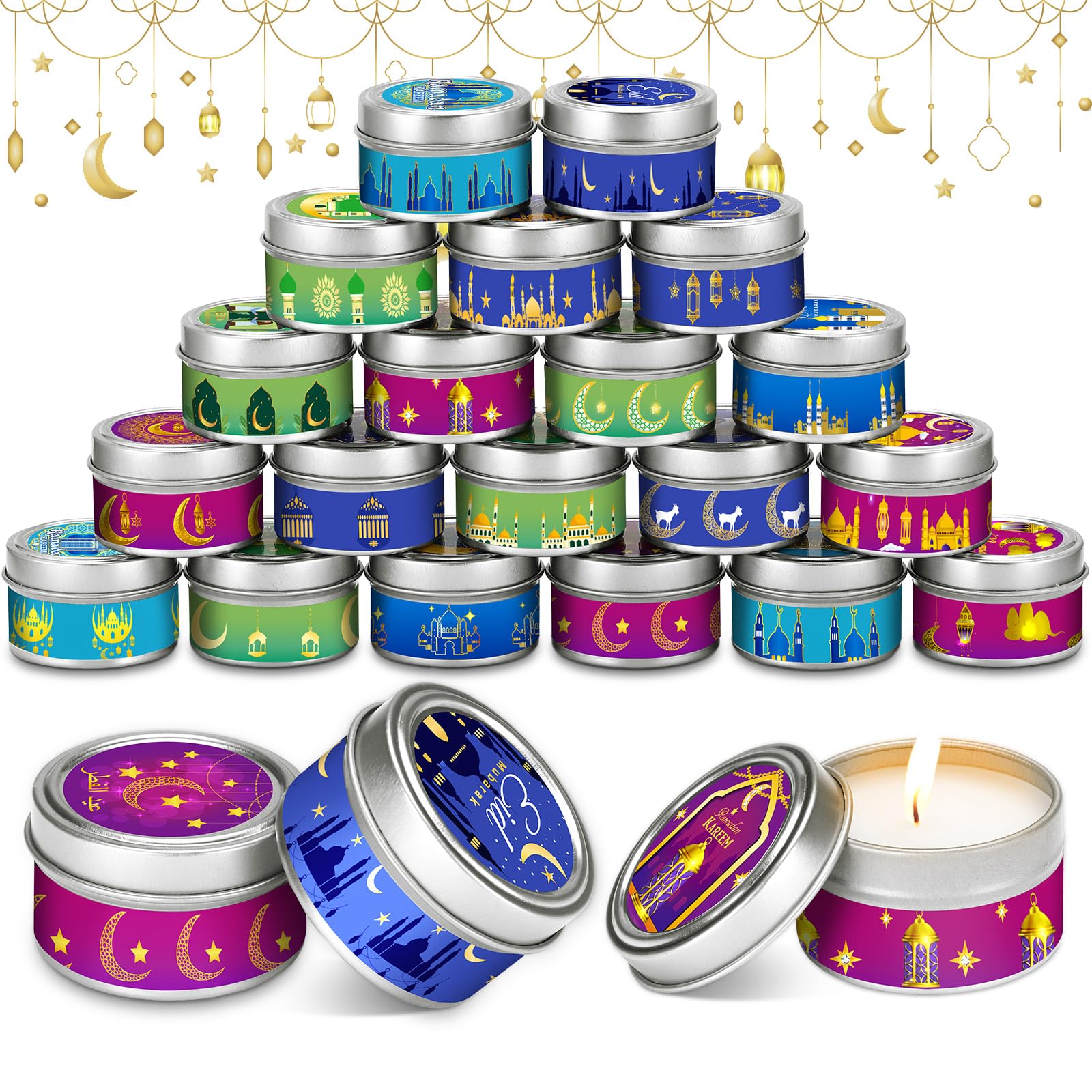 MTLEE 20 Pcs Eid Mubarak Candles - Assorted Scented Candles for Ramadan, Eid, and Meditation
