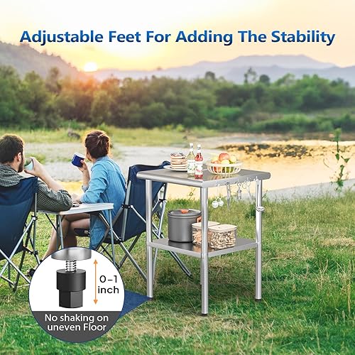 Miniatura 7 de ROVSUN Mesa de acero inoxidable de 24 x 24 pulgadas para preparación y trabajo, mesas de trabajo comerciales y estaciones de trabajo, mesa de metal