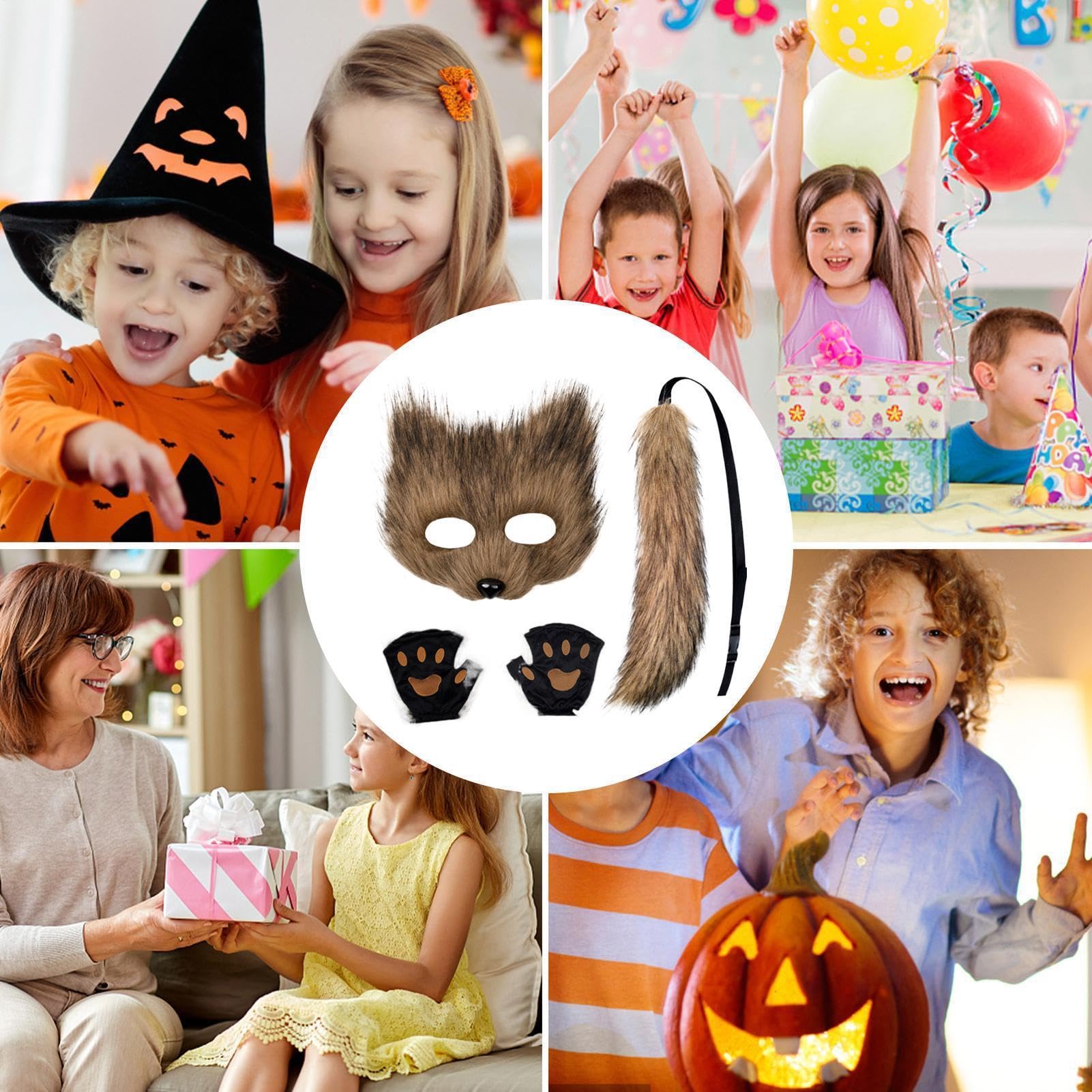 Costume da volpe per bambini, realistico, accessorio per cosplay