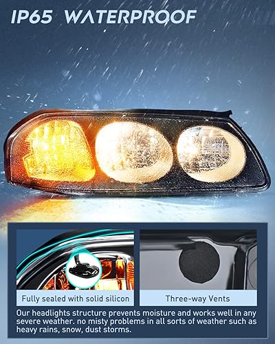 Miniatura 4 de Nilight Conjunto de faros delanteros compatible con Chevy Impala 2000, 2001, 2002, 2003, 2004, 2005, Chevy Impala, carcasa negra, reflector ámbar