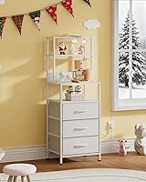 Vista 8 de WLIVE Tall White Nightstand with Charging Station, LED Night Stand with 3 Fabric Drawers and Storage Open Shelves, Bedroom Nightstand Table, Bed