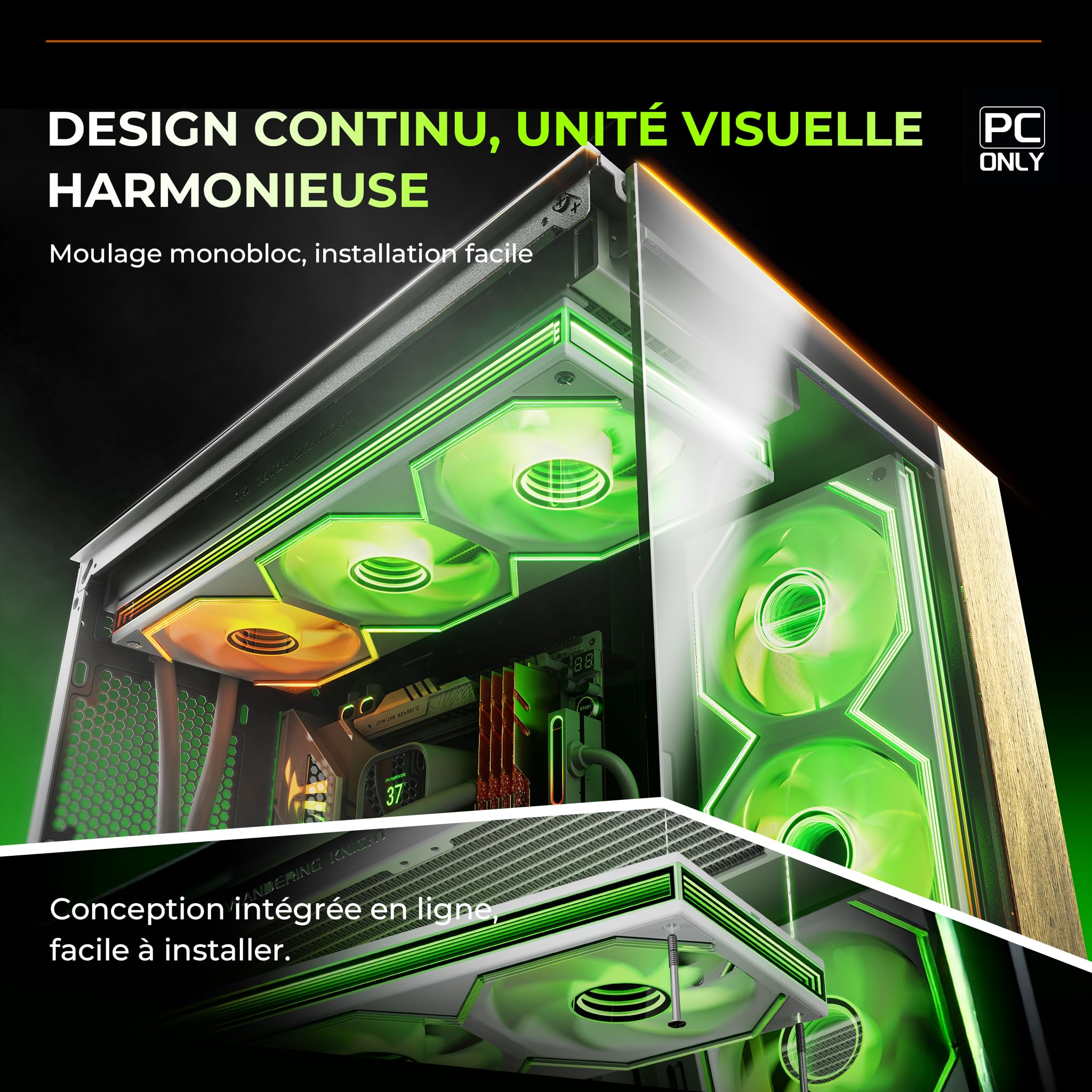 AsiaHorse Matrix Pro Ventilateur de boîtier PC 360 mm, ventilateur de radiateur ARGB PWM intégré 3 en 1 avec 88 LED, 2000 tr/min, synchronisation 5 V, 3 broches, éclairage à 3 zones, flux d'air élevé