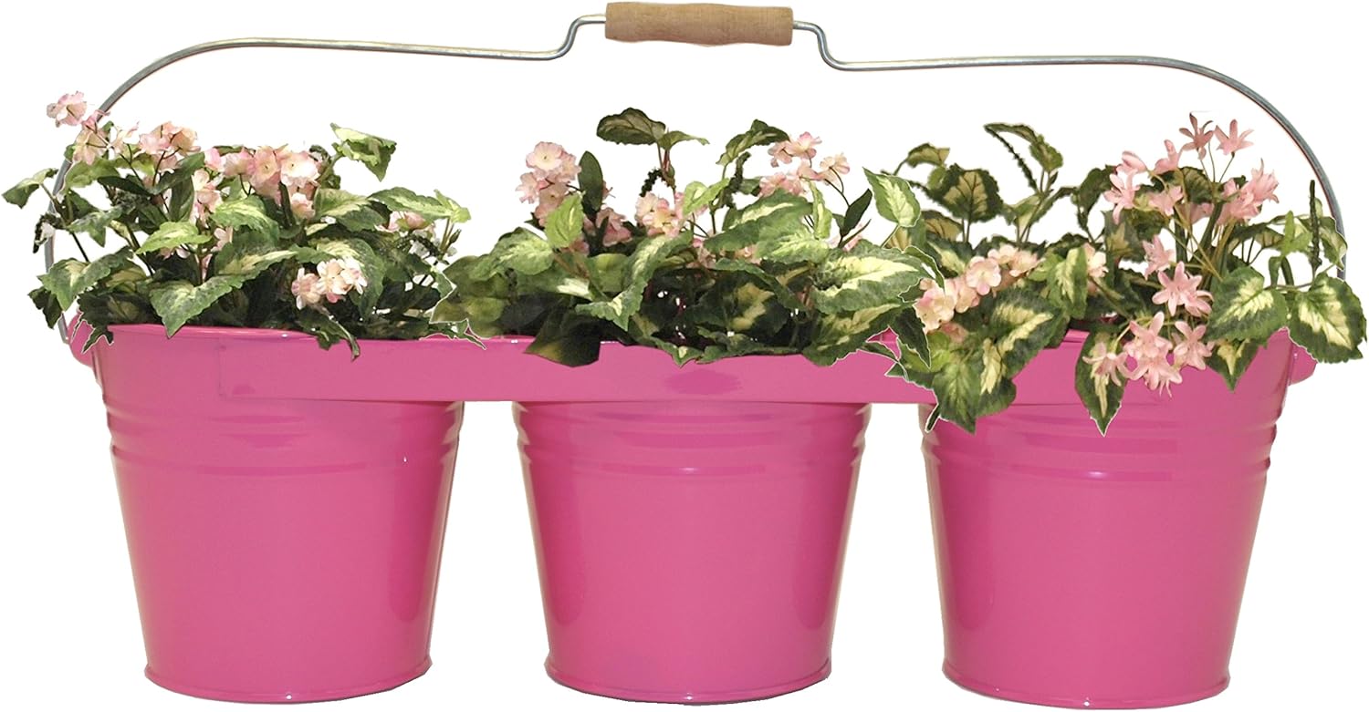 HIT 8333E SA Triple Hanging Planter with Wood Handle, Sage Green