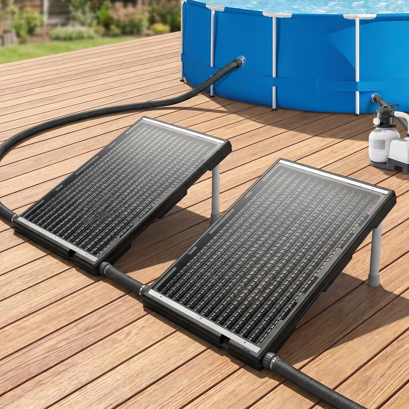 Riscaldamento solare per piscina, modello dritto, regolabile in altezza, pannello solare da 15 l con accessori, piastra riscaldante solare resistente ai raggi UV, per piscine fuori terra e