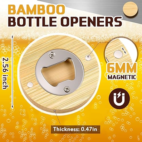 Miniatura 2 de Vesici Abrebotellas magnético de 2.5 pulgadas, abrebotellas de bambú de 2.5 pulgadas, abrebotellas de madera para nevera, regalo para amantes de la