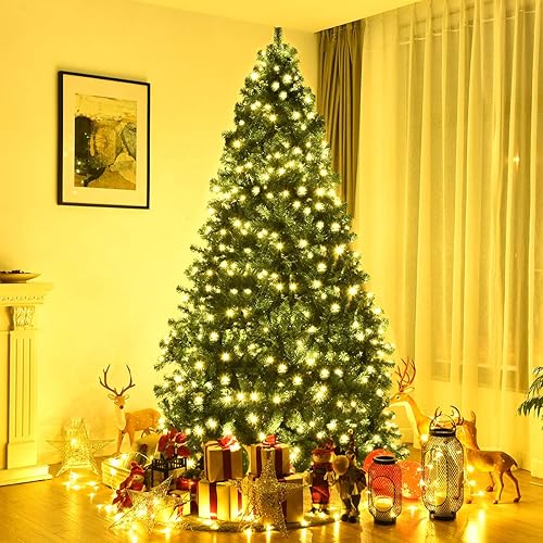 Vista 56 de Goplus 7.5ft Pre-lit Artificial Christmas Tree, Hinged Premium Spruce Xmas Full Tree with 1346 PVC Tips, 400 LED Lights, Folding Metal Stand, for