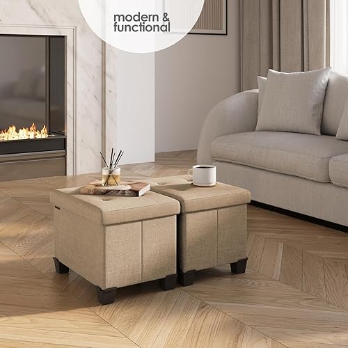 Miniatura 362 de Otomana plegable para dormitorio o sala de estar, con contenedores de almacenamiento, reposapiés para el extremo de la cama, soporta hasta 660 lb,