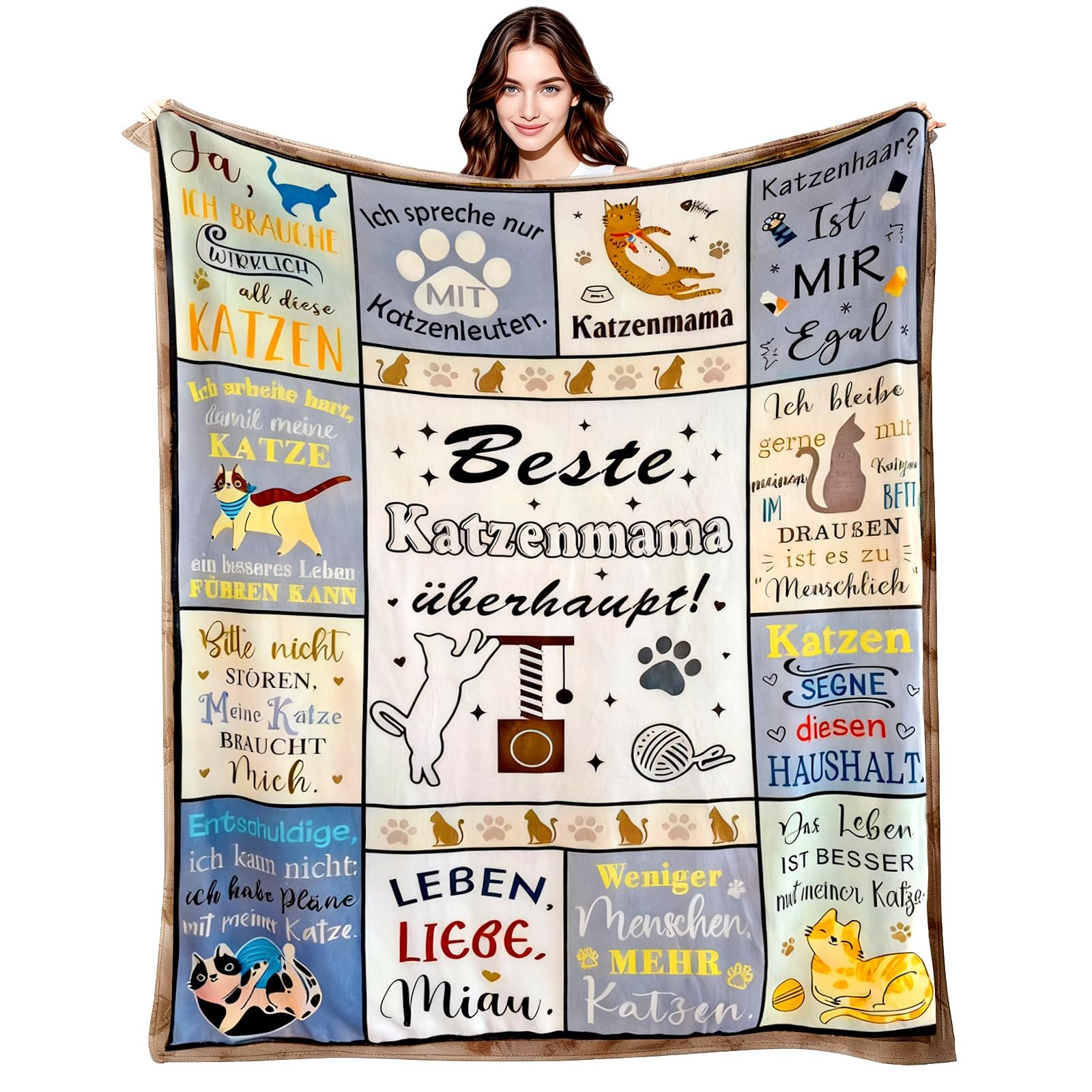 ZJKUBOIS Geschenk für Katzenliebhaber, Kuscheldecke Katzenmotiv Sofadecken 150x130cm, Katzen Deko Geschenke für Frauen,Weiche Flanell Katzen Decken für Geburtstag,Katzenmama