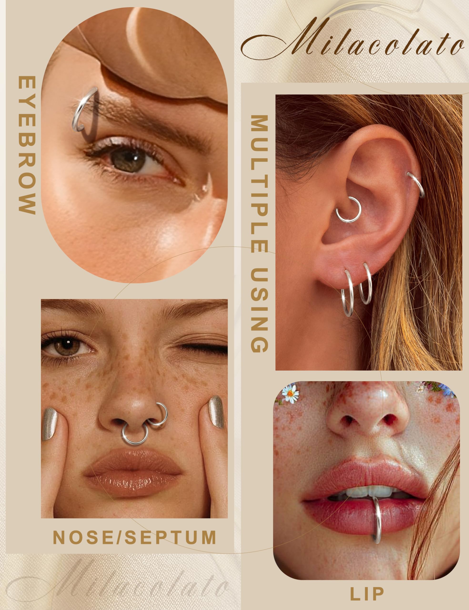 Pendientes de Aro 316L Acero Quirúrgico Hipoalergénico para Mujer Hombre 16G Cartílago Tragus Helix