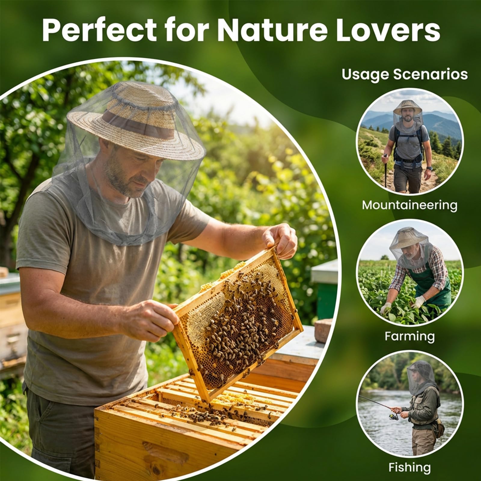 3 zanzariera, rete di protezione per la testa, zanzariera con maglie extra sottili, zanzariera per cappello, zanzariera, per giardinaggio, campeggio, escursionismo, pesca, apicoltura