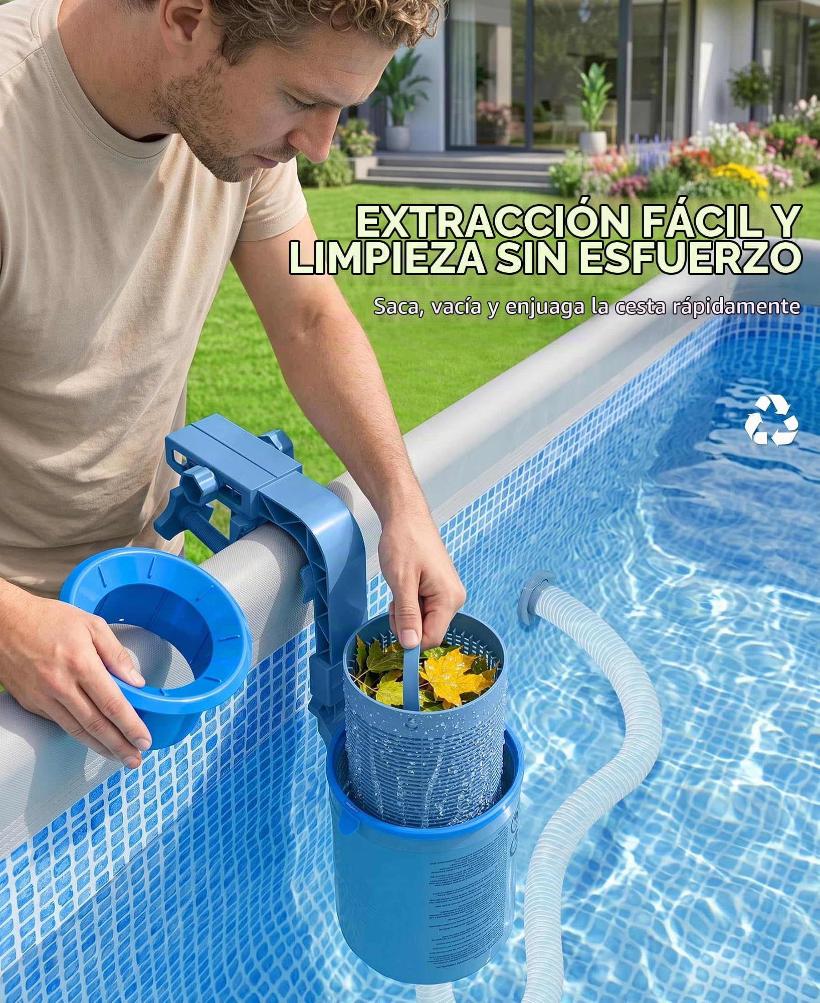 KIrSwp 2026 - Skimmer de piscina sobre el suelo con 3 calcetines de skimmer | Skimmer de superficie de montaje en pared, soporte mejorado - Antiinclinación | Cesta flotante extraíble para piscina