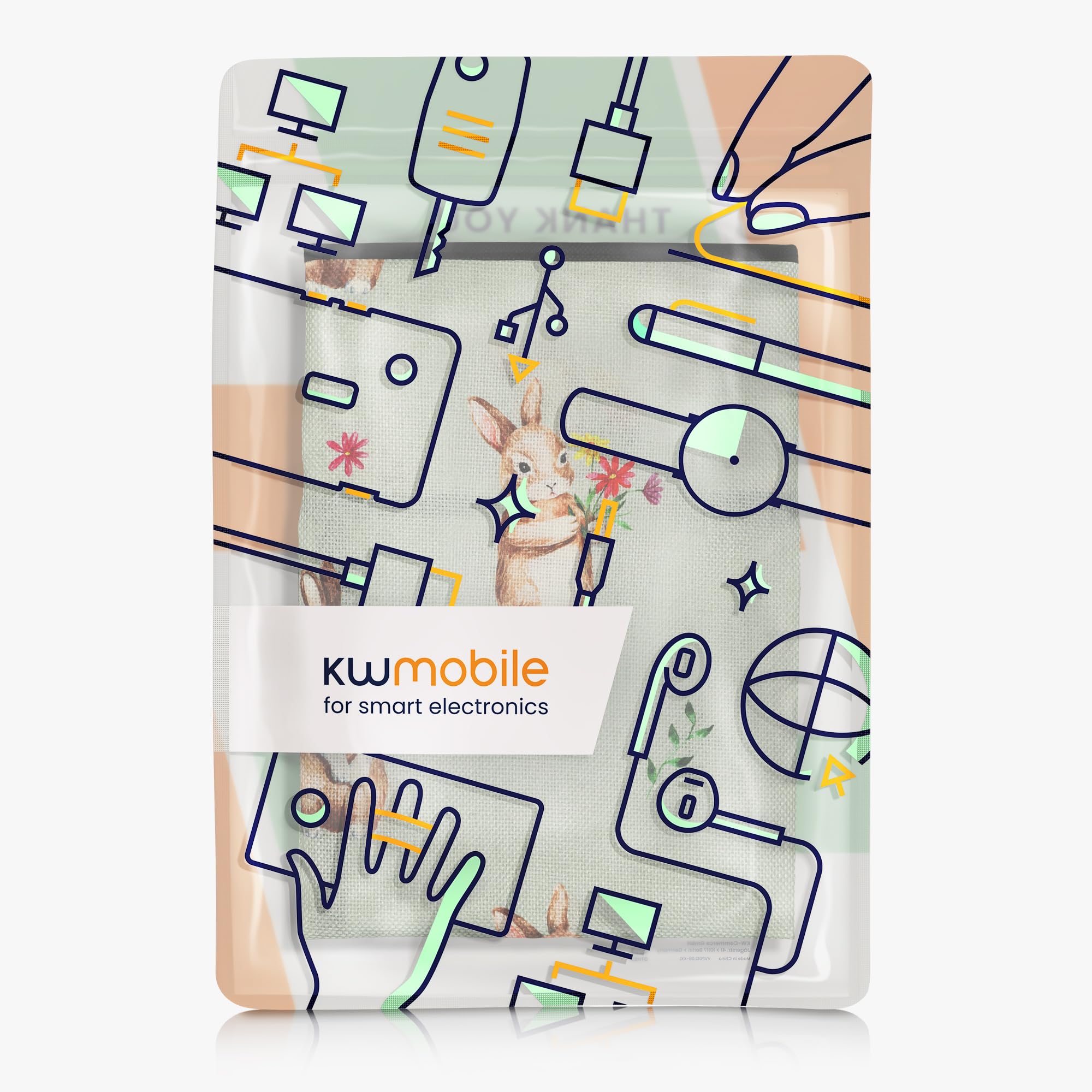 kwmobile Custodia per Schermo TV 40" - Copri Schermo Antipolvere in Lino - Conigli e Fiori