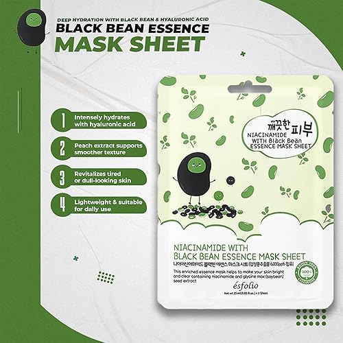 Miniatura 3 de Pure Skin - Hoja de máscara de esencia de frijol negro de niacinamida - 1 caja de 10 hojas