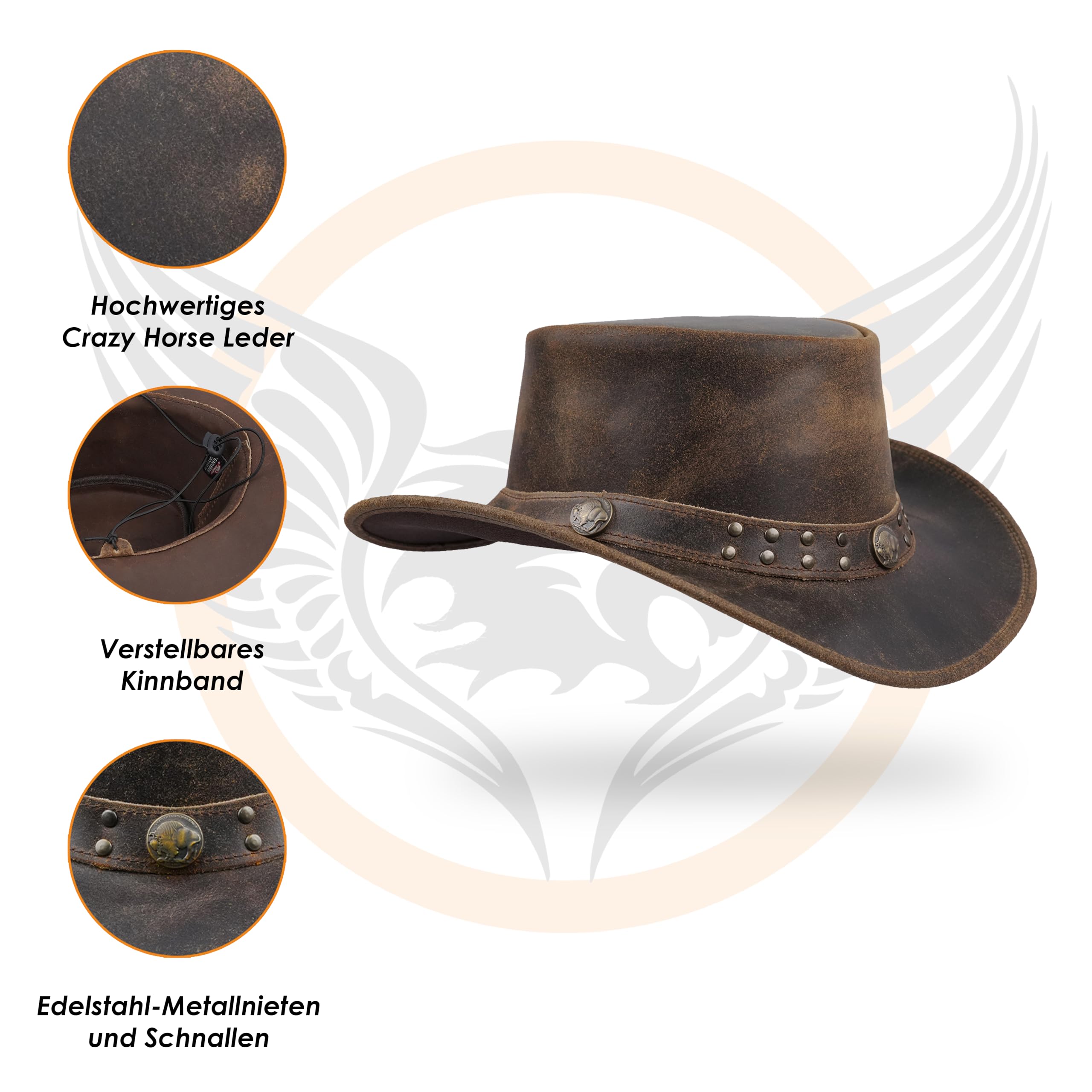 Leatherick Cowboyhut Echtes Wildleder Australischer Stil Western Outback Buschlederhut