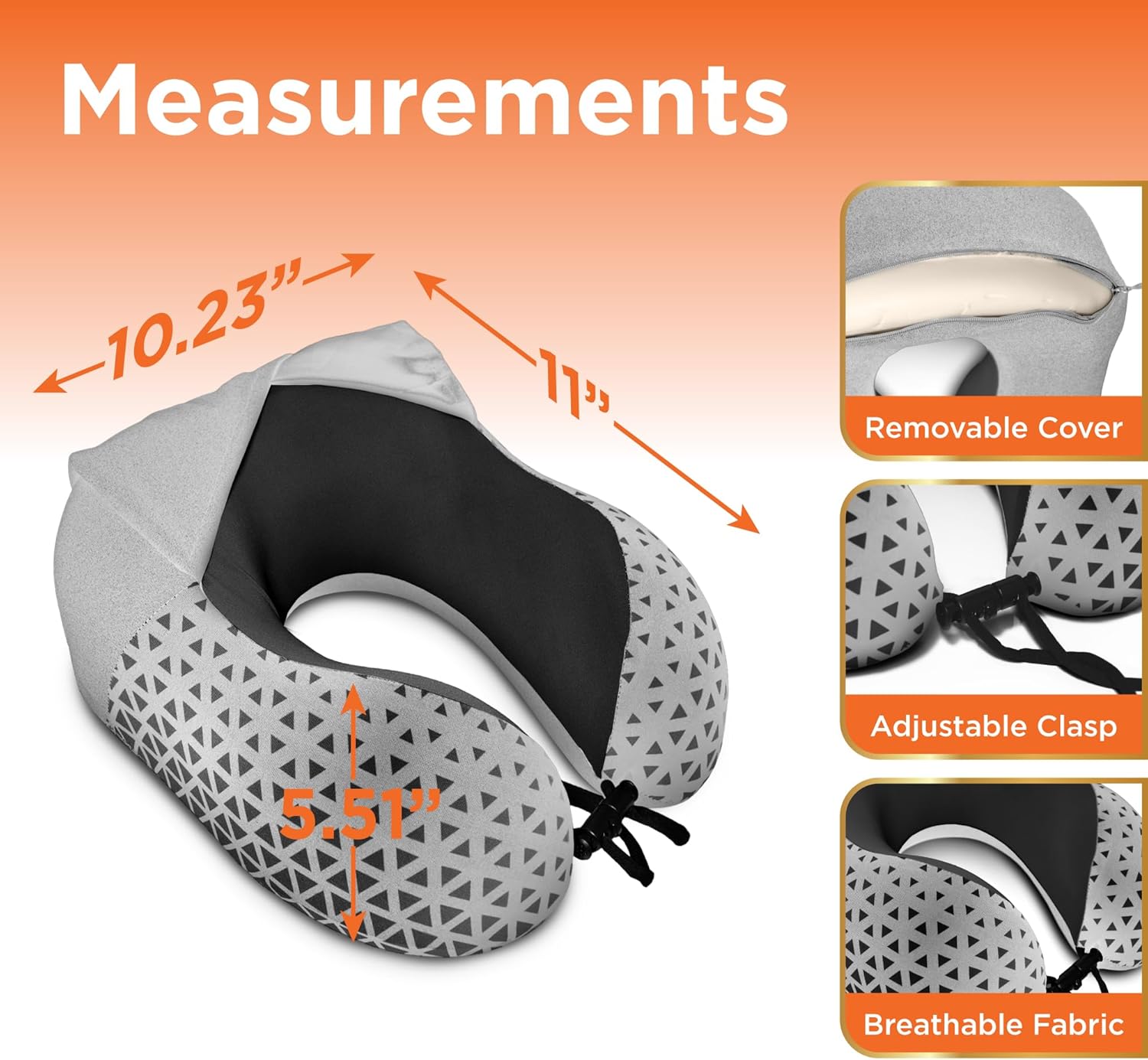 BLACK+DECKER Hooded Memory Foam Neck Pillow Travel Pillow for Airplane, Car & Train Cooling Fabric, Neck Support, Soft Lining, Lightweight & Portable, Ergonomic Design, Black/Grey - Image 6