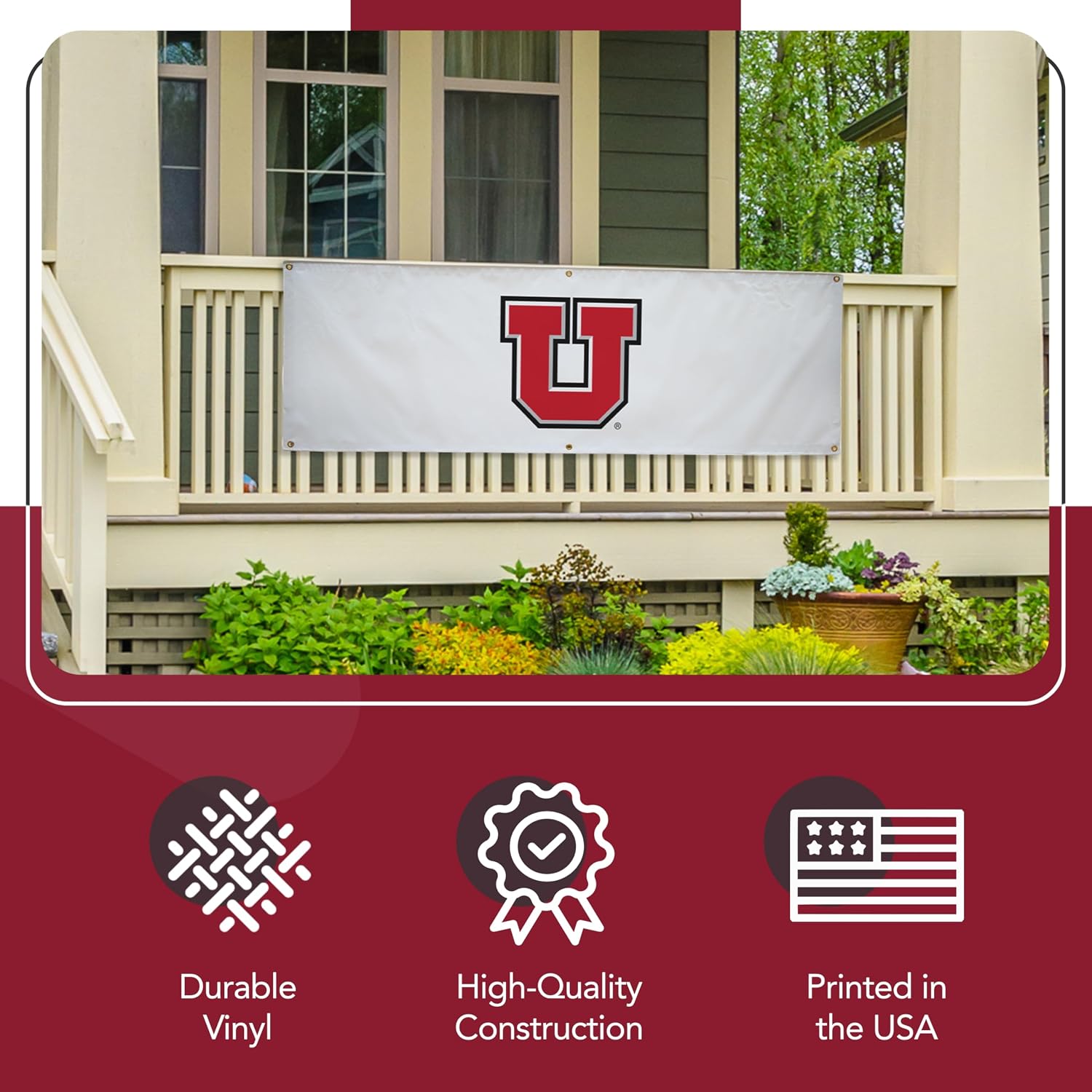 Utah Utes College Sports Printed Outdoor Banner - NCAA Licensed - Durable Vinyl - School Banner (White, Red) (2' x 6')