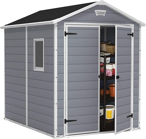 Vista 7 de Cobertizo de almacenamiento Keter Manor al aire libre, Gris/Blanco