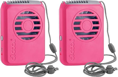 O2COOL Ventilador de enfriamiento de cuello con batería recargable de viaje personal, paquete de 2 (rosa)
