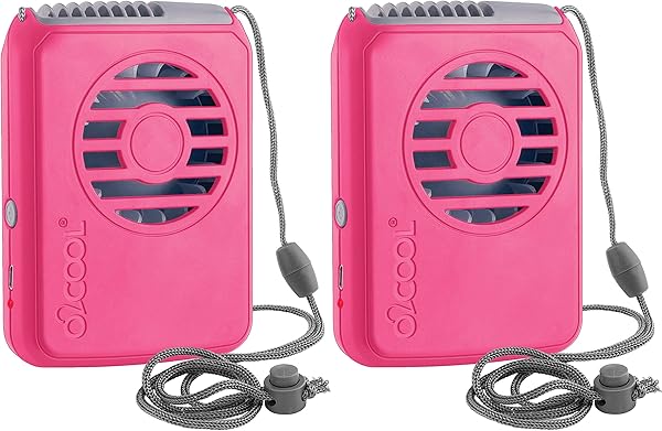 O2COOL Personal Travel Rechargeable Battery Powered Neck Cooling Fan, 2-Pack (Pink)