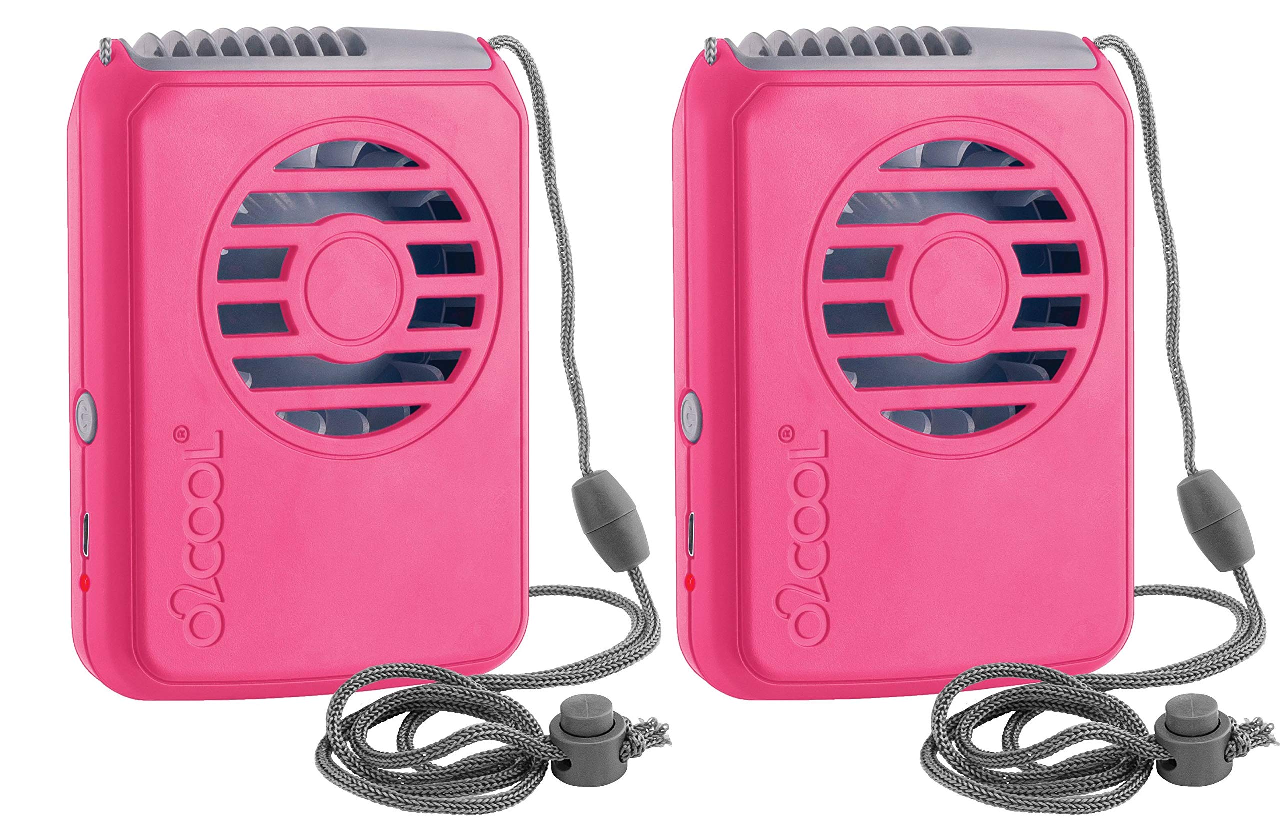 O2COOLPersonal Travel Rechargeable Battery Powered Neck Cooling Fan, 2-Pack (Pink)