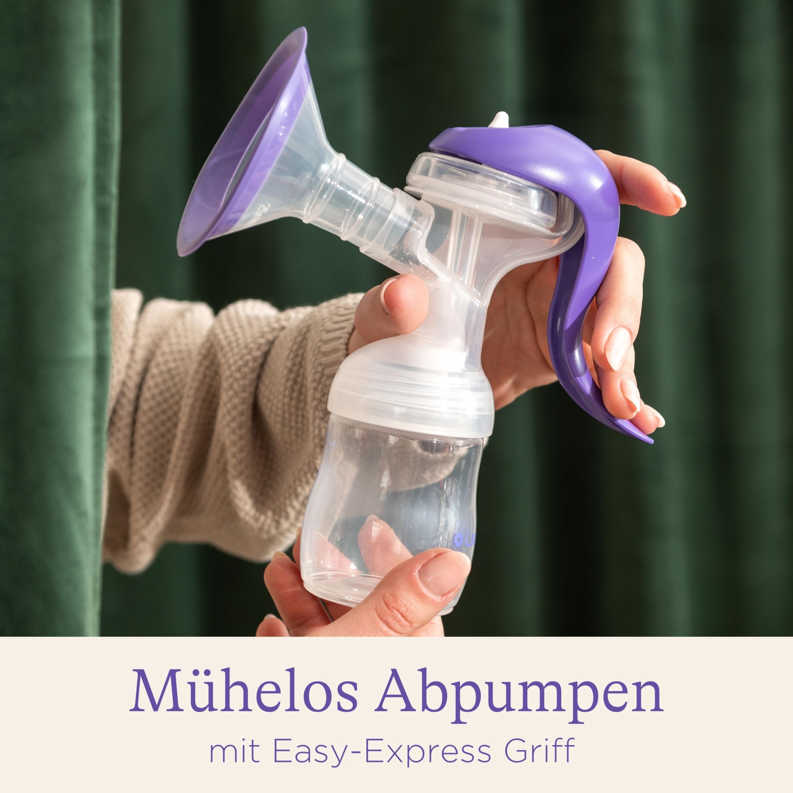Lansinoh Handmilchpumpe - leichte und leise Milchpumpe für unterwegs - mit Easy-Express Griff für müheloses Pumpen - einstellbare 2-Rhythmen-Technologie