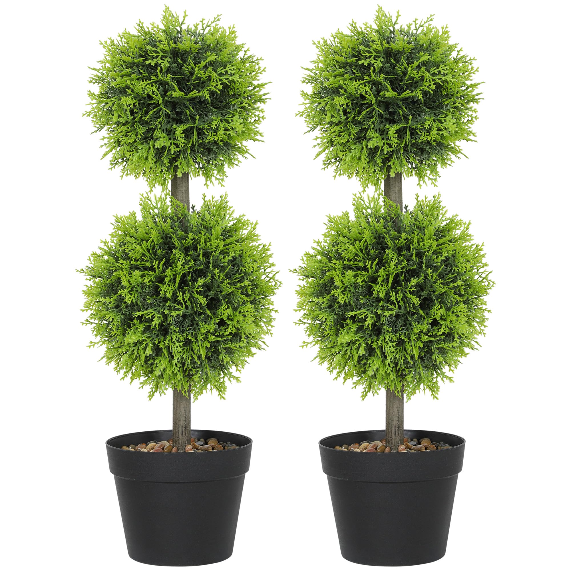 B&Q -  Set Of 2 Artificial Topiary Cypress Ball Trees With Pot And Pebbles