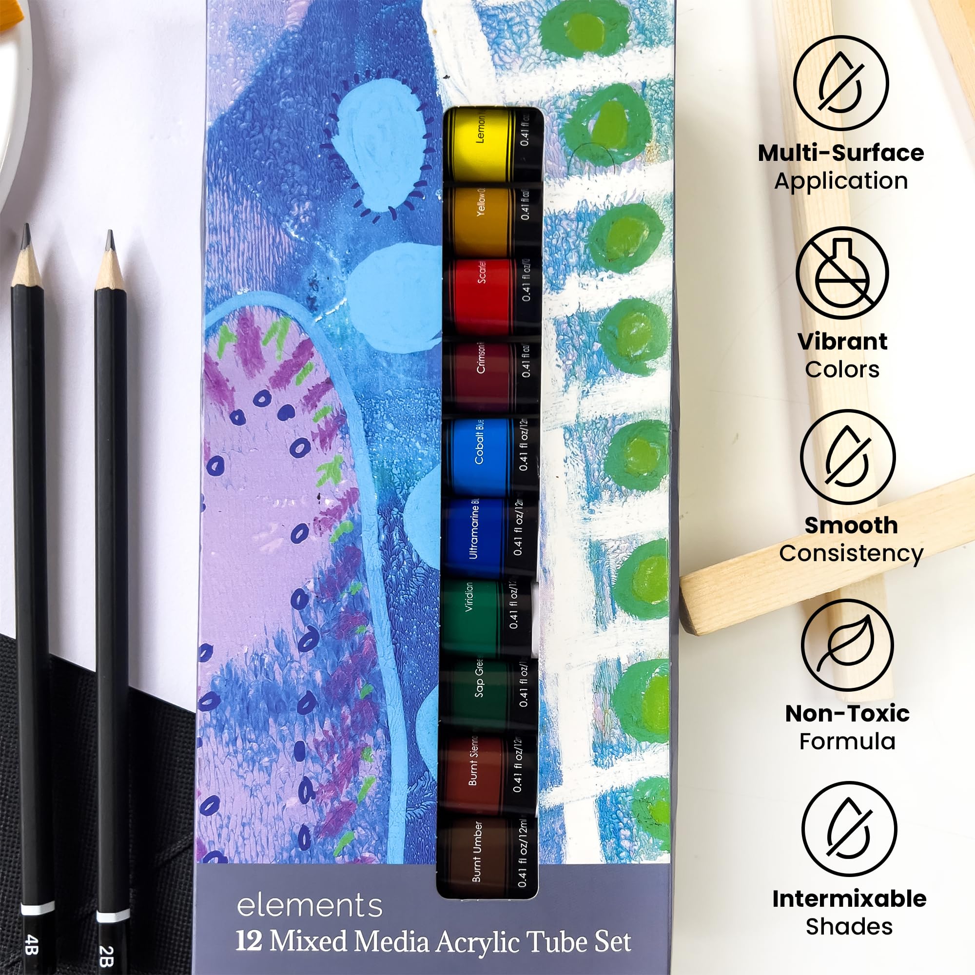 Elements 70-teiliges Kunst-Set mit gemischten Medien – Reisetasche und A-Rahmen-Staffelei mit Pinseln, Bleistiften, Farben und Zubehör – komplettes Zeichen- und Malset – Urlaubskunstbedarf und