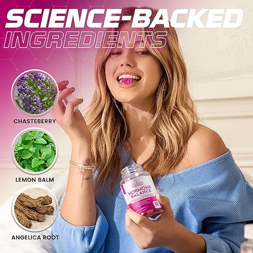 Miniatura 4 de Equilibrio hormonal para mujeres, gomitas para aliviar el síndrome premenstrual y alivio de la hinchazón para mujeres, complejo de equilibrio para