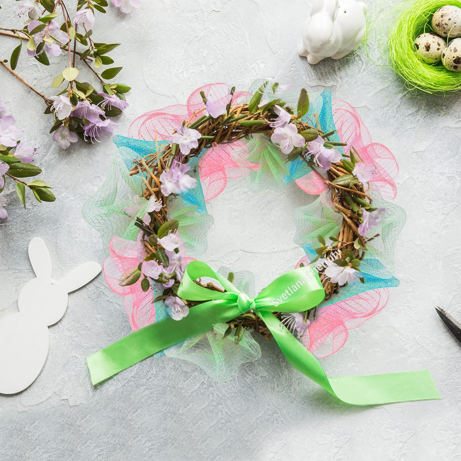 10 Inch x 30 feet Easter Day Deco Mesh Ribbon for Wreaths Metallic Foil Green/Pink/Blue/Yellow Rolls Wreath Making Supplies for Crafting (4 Pack)