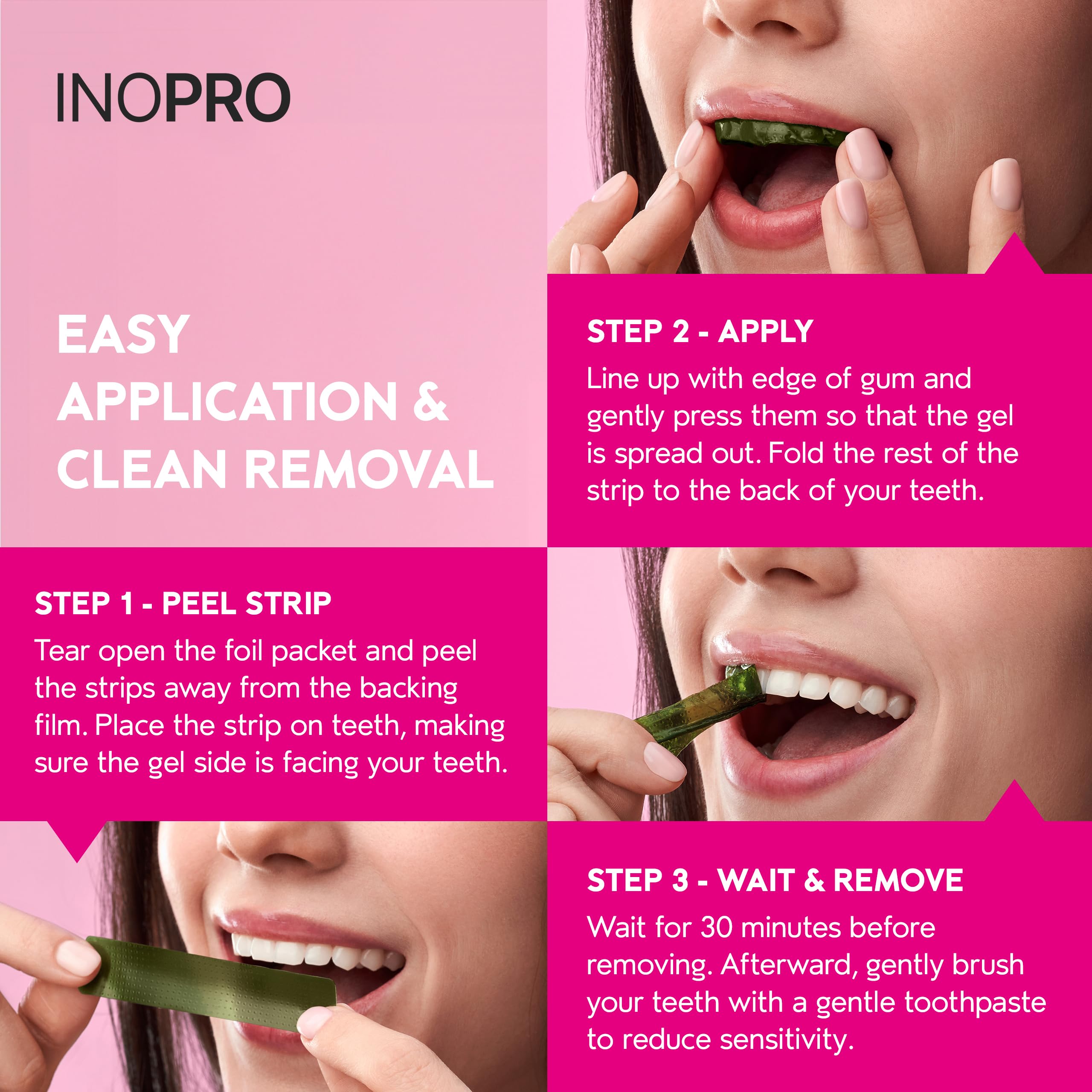 InoPro Green Teeth Whitening Strips - Peroxide Free - Deep Stains Removal - 14 Treatments, 28 Strips