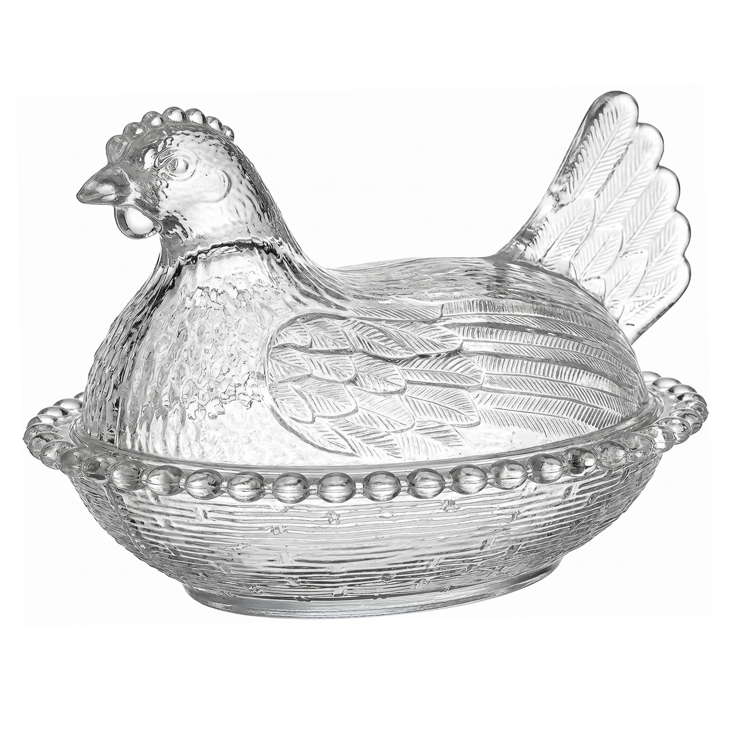 Elyebxj Hen on Nest Glass Dish, Transparent Glass Candy Dish with Lid, Vintage Candy Bowl for Snacks, Dessert, Cookies (Transparent)