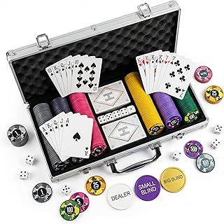 HEITOK Pokerkoffer 300 Chips Set 11,5g | ABS Wertchips mit Metallkern im Alu Koffer | Inkl. 2 Kartendecks, Buttons & Würfel | Für Texas Hold'em & Casino Party