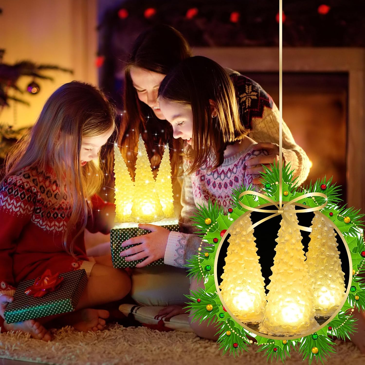 Baquler 3 Pcs Acrylic Lighted Christmas Tree 8.66'' LED Night Light Xmas Table Top Holiday Decoration Color Changing Light Up Glitter Tabletop Figurine for Party (Battery Not Included) (White)