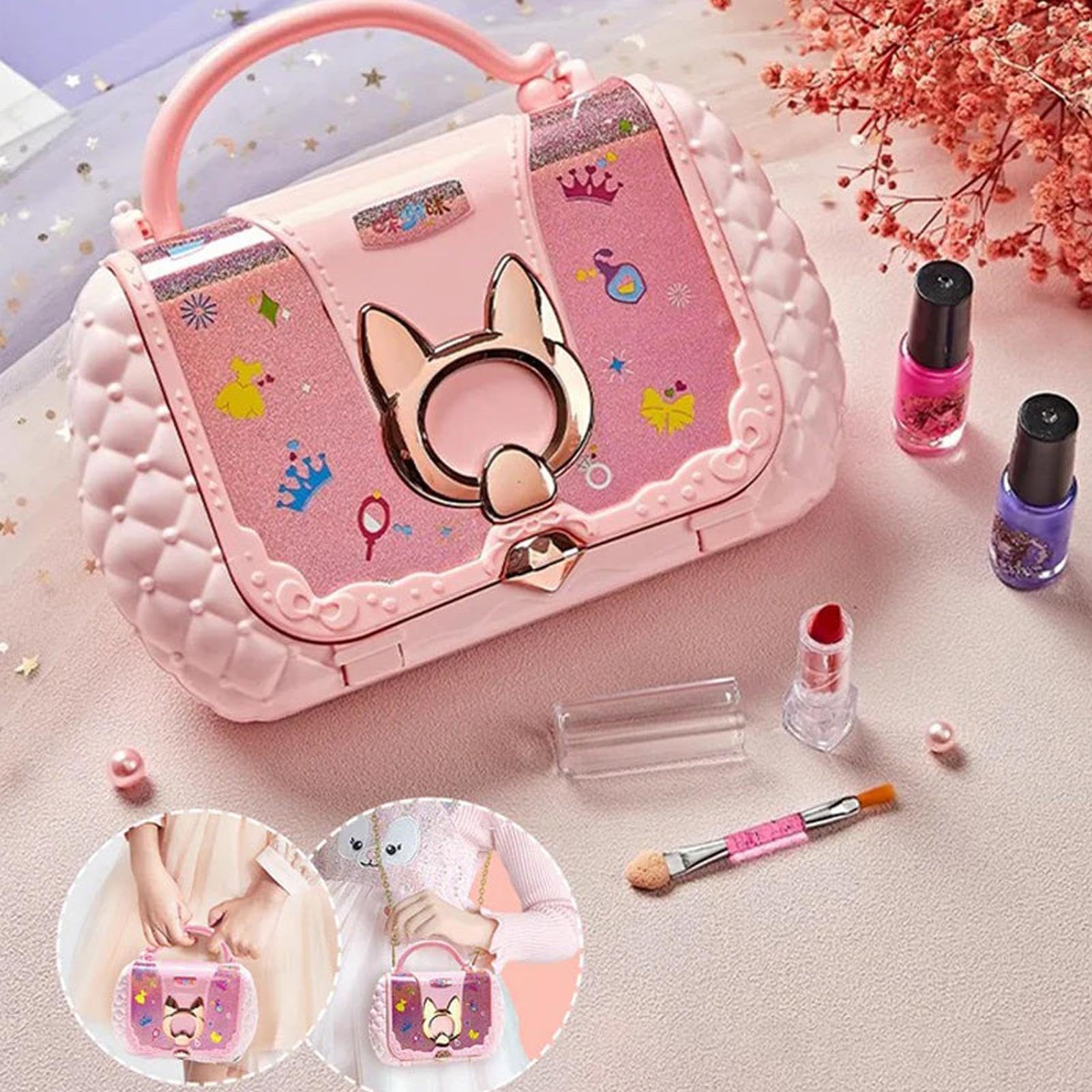 Trucchi Per Bambine set principessa lavabile sicuro atossico | Set Cosmetico Giocattolo Vero Lavabile Per Bambini Di Ruolo Travestimento Festa Salone Di Bellezza Cosmetico Glitter